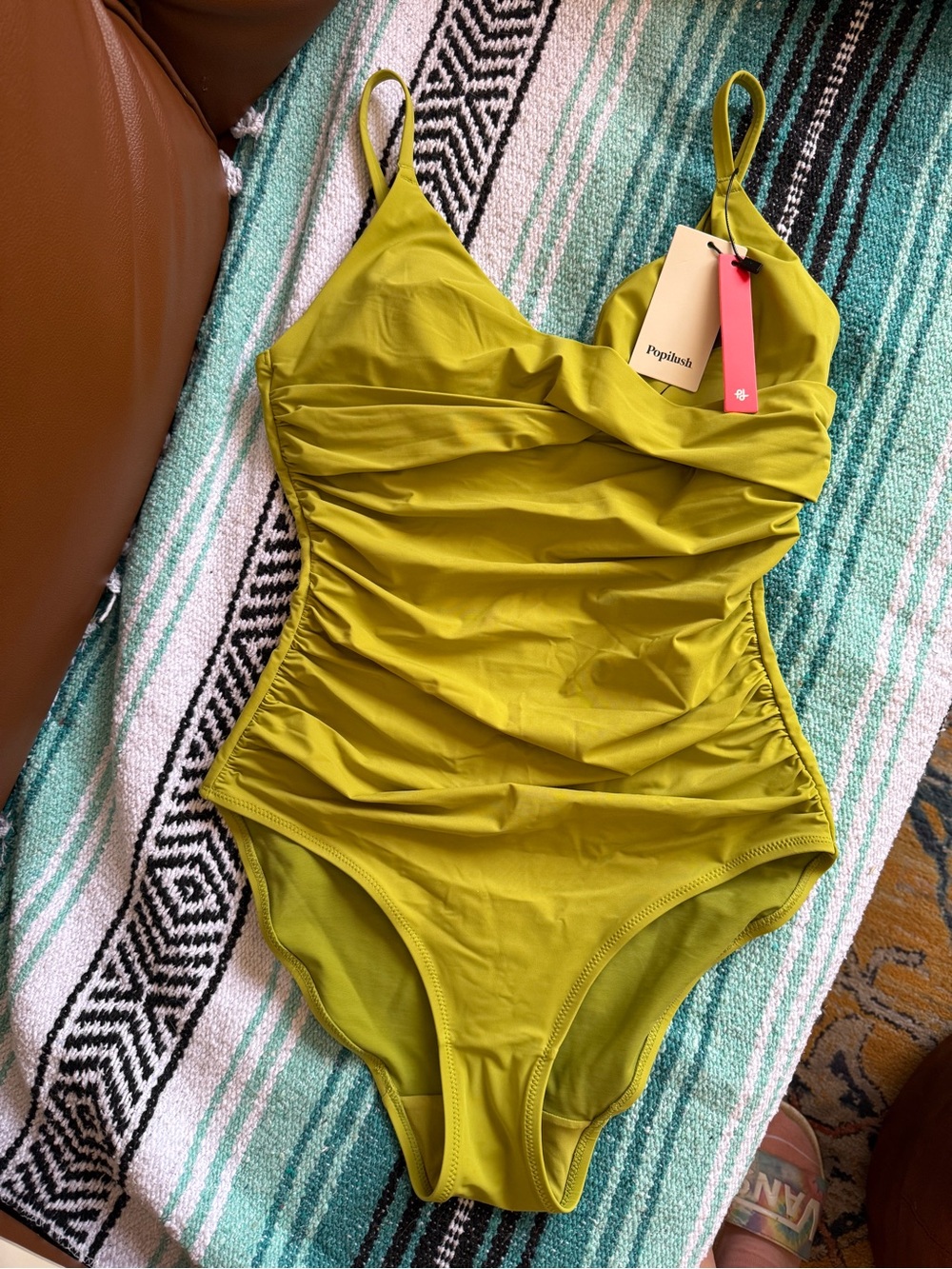 Popilush Chartreuse Green Ruched One-Piece Swimsuit